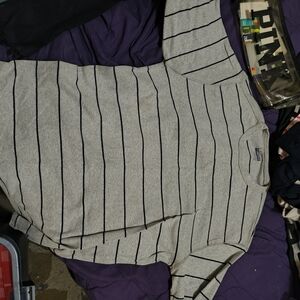 Basic Editions Gray and Black Striped Shirt